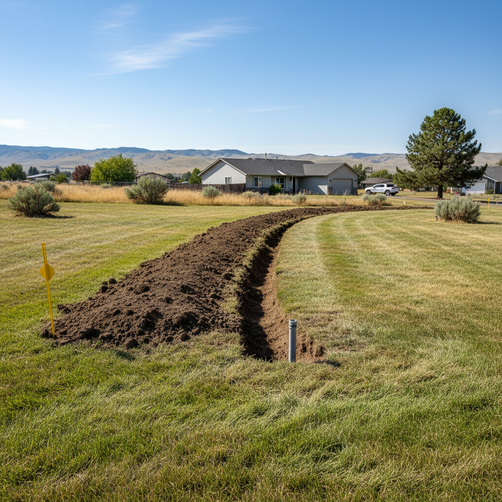Completed utility trenching work at a residential property in Moses Lake, WA