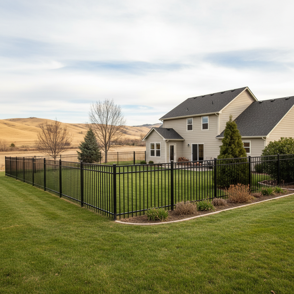 Completed aluminum fence installation work at a residential property in Othello, WA