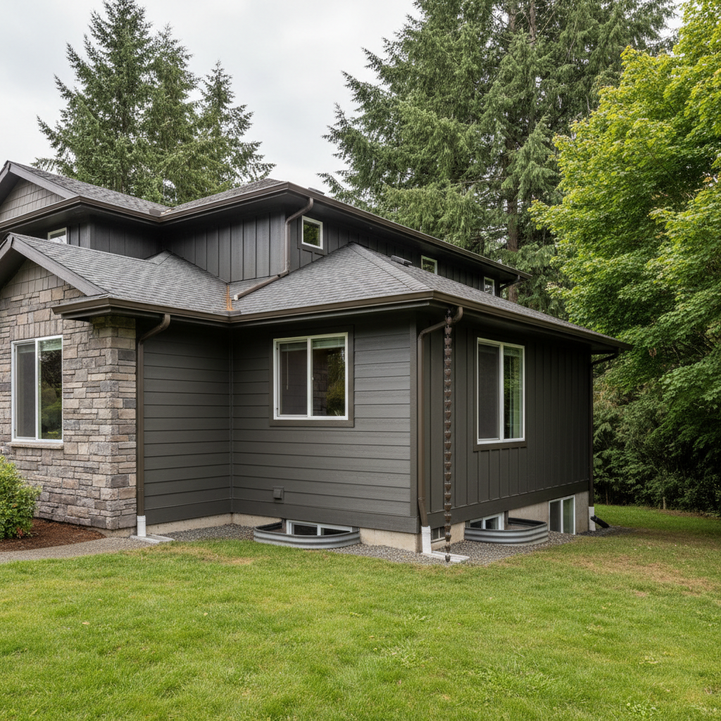 Completed gutter maintenance plans work at a residential property in Renton, WA