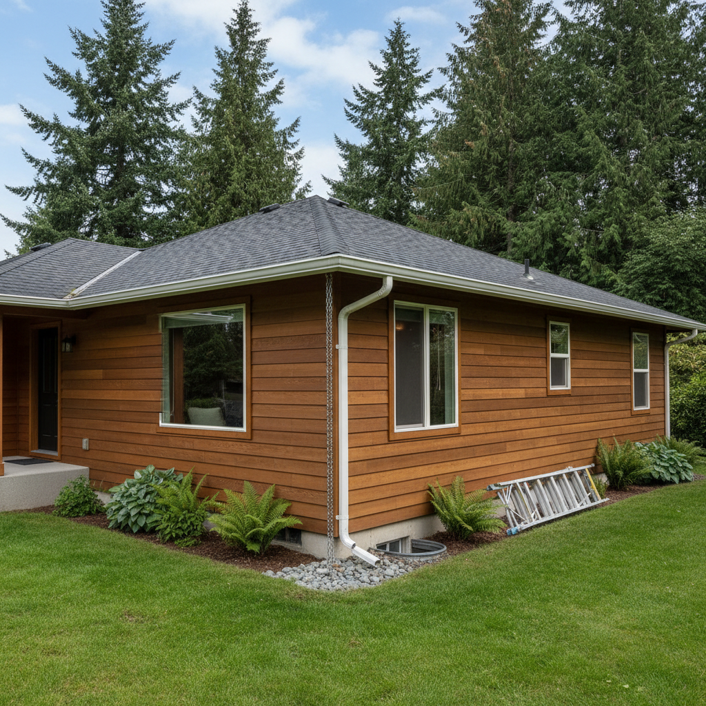 Completed gutter maintenance plans work at a residential property in Renton, WA