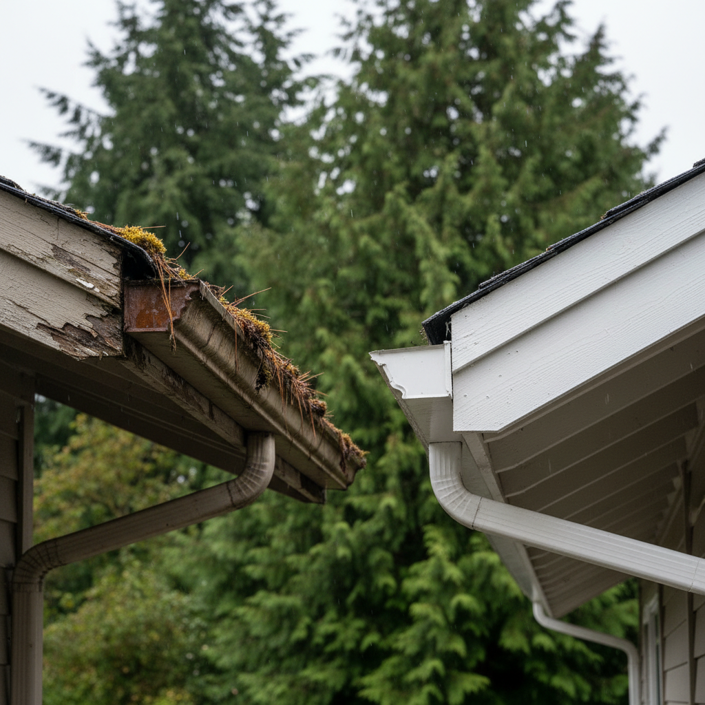 Completed fascia board repair work at a residential property in Kent, WA