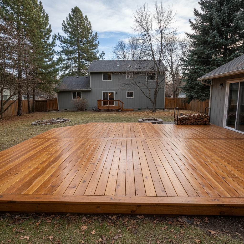 Completed deck staining work at a residential property in Spokane, WA