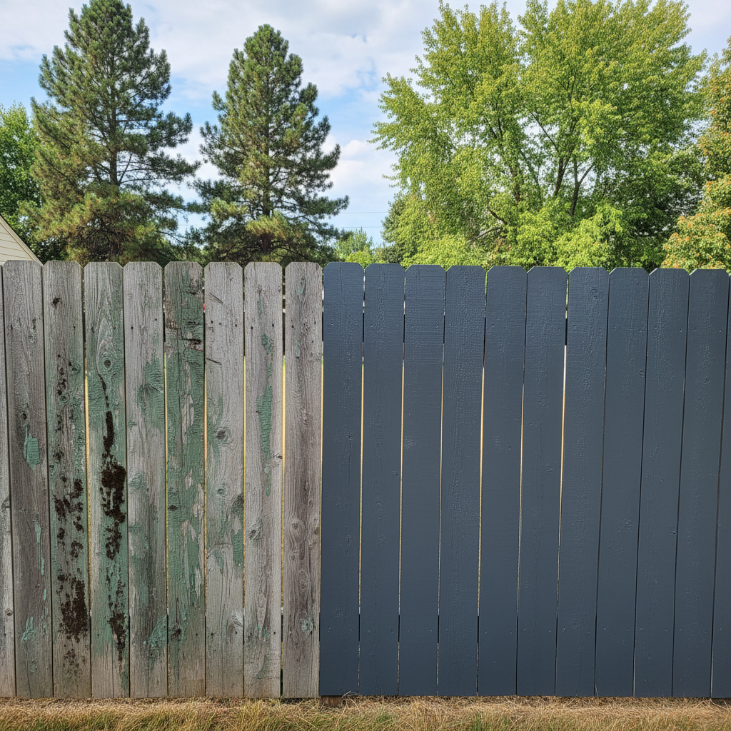 Completed fence painting work at a residential property in Spokane, WA