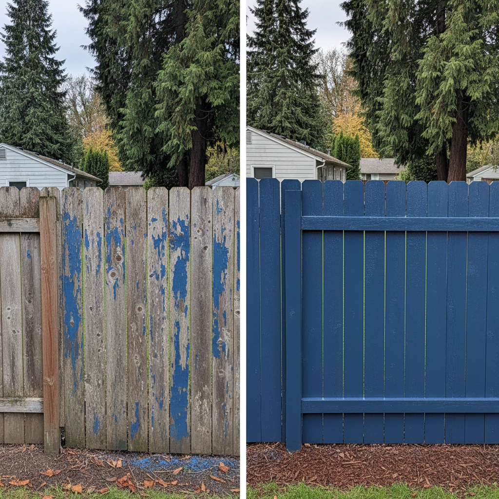 Completed fence painting work at a residential property in Tacoma, WA