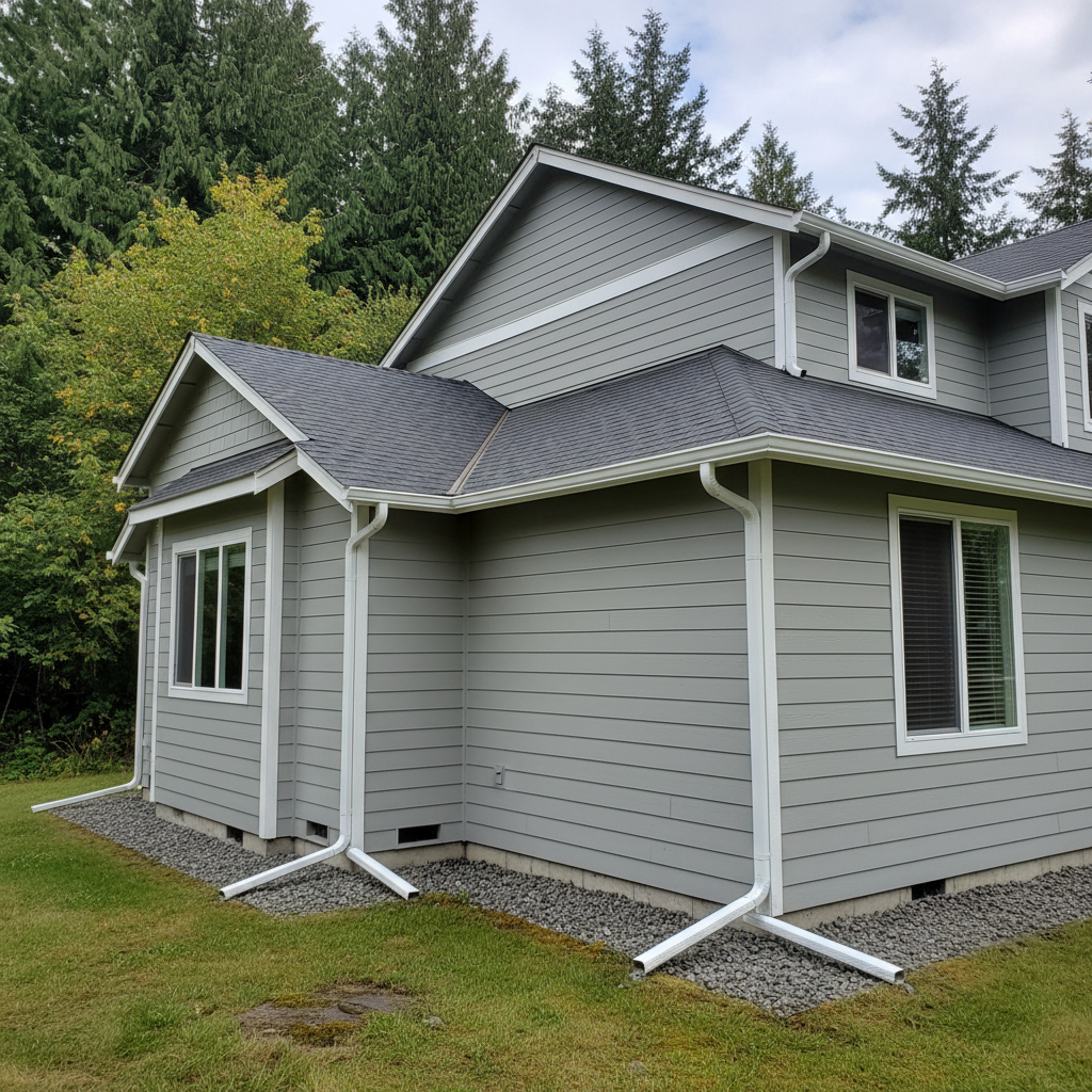 Completed downspout installation work at a residential property in Renton, WA