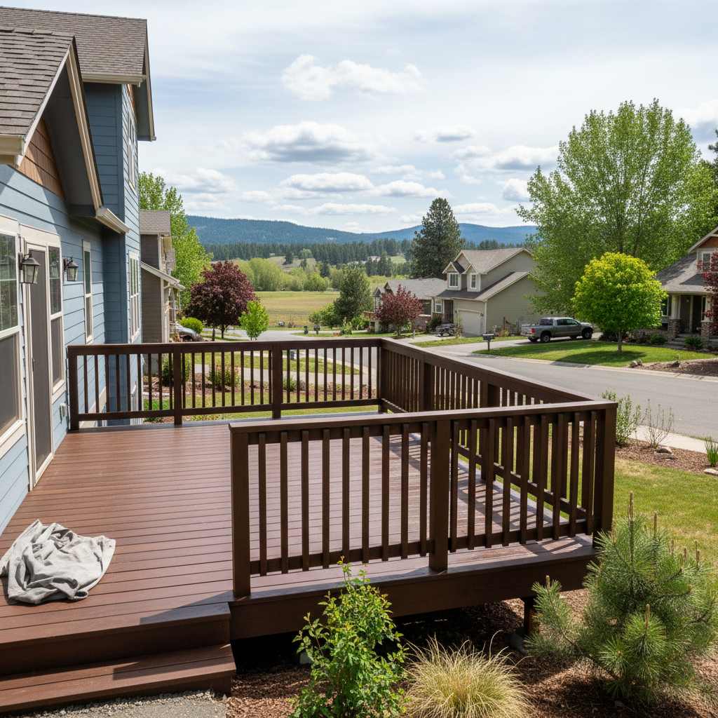 Completed deck staining work at a residential property in Spokane, WA