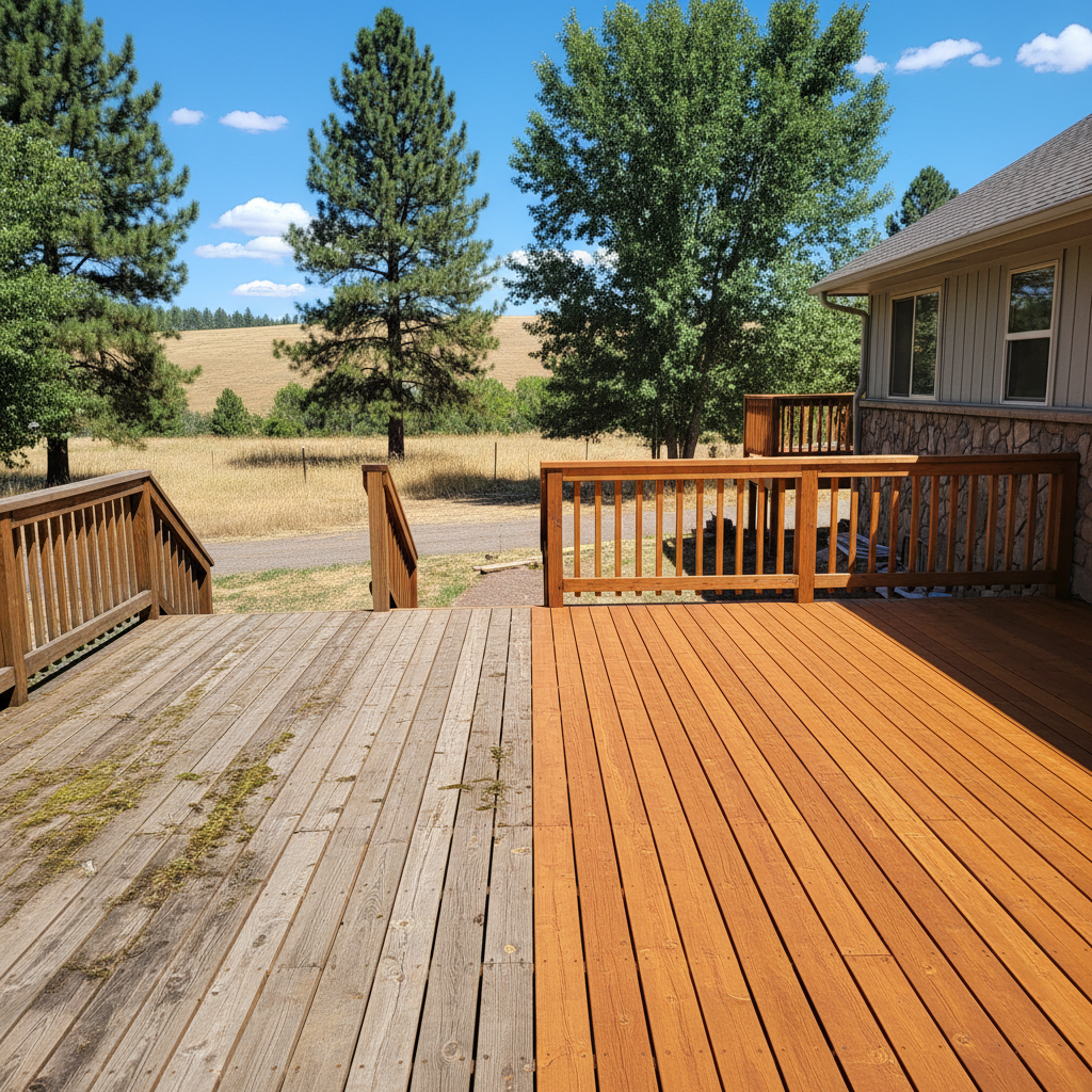 Completed deck staining work at a residential property in Spokane, WA