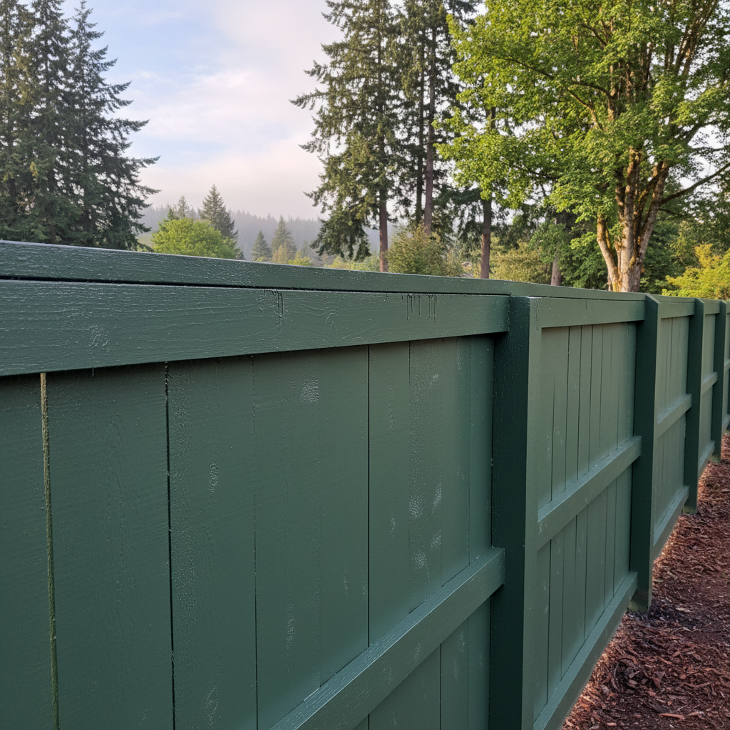 Completed fence painting work at a residential property in Tacoma, WA
