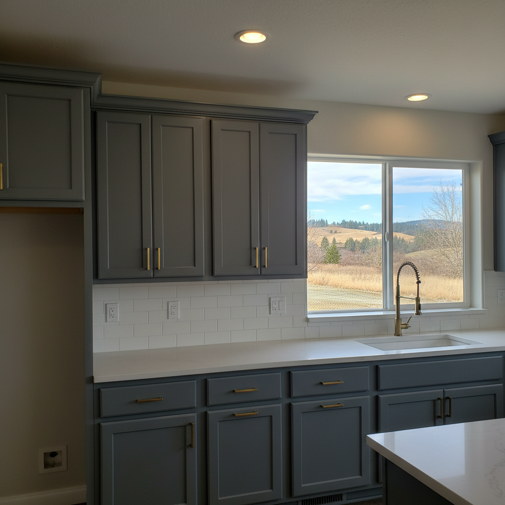 Completed cabinet painting work at a residential property in Richland, WA