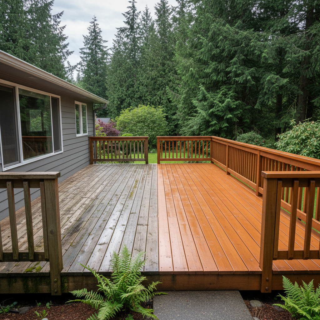 Completed deck staining work at a residential property in Tacoma, WA