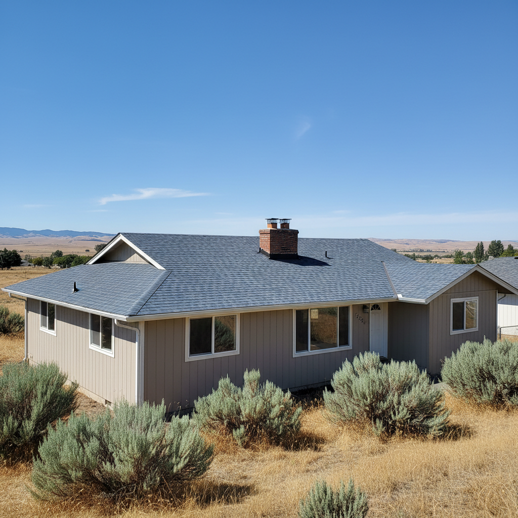 Completed roof replacement work at a residential property in Moses Lake, WA