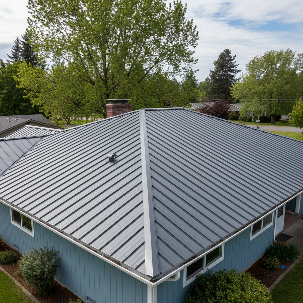 Completed metal roofing work at a residential property in Pasco, WA