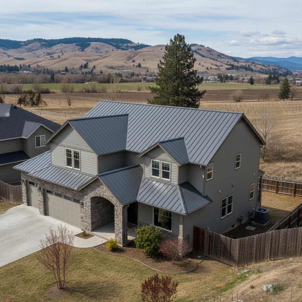 Completed metal roofing work at a residential property in Richland, WA