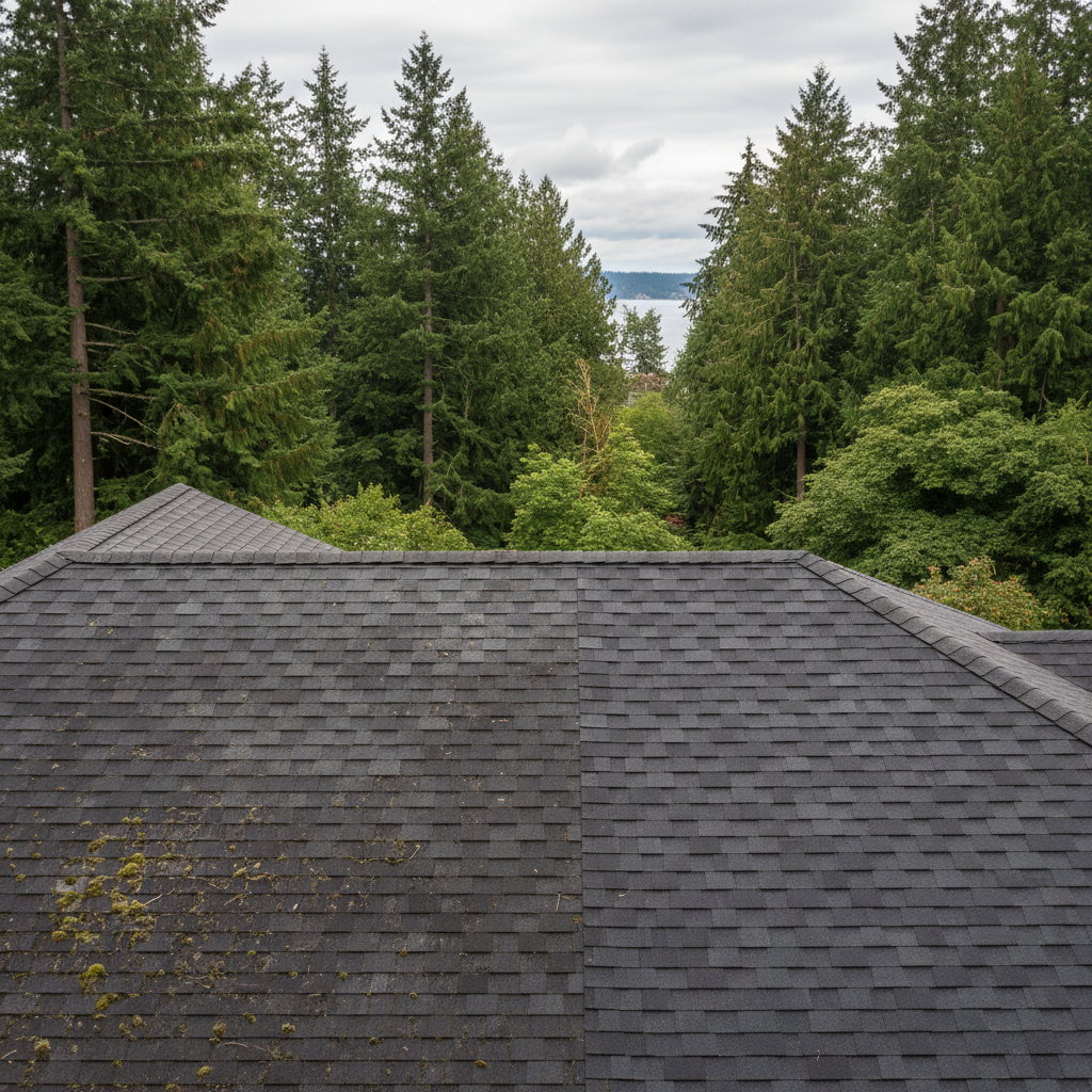Completed roof repair work at a residential property in Mercer Island, WA