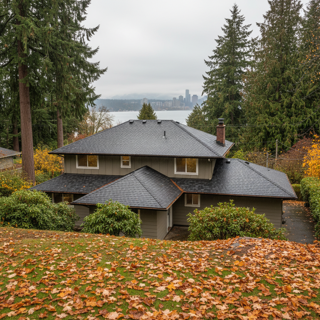 Completed roof installation work at a residential property in Mercer Island, WA