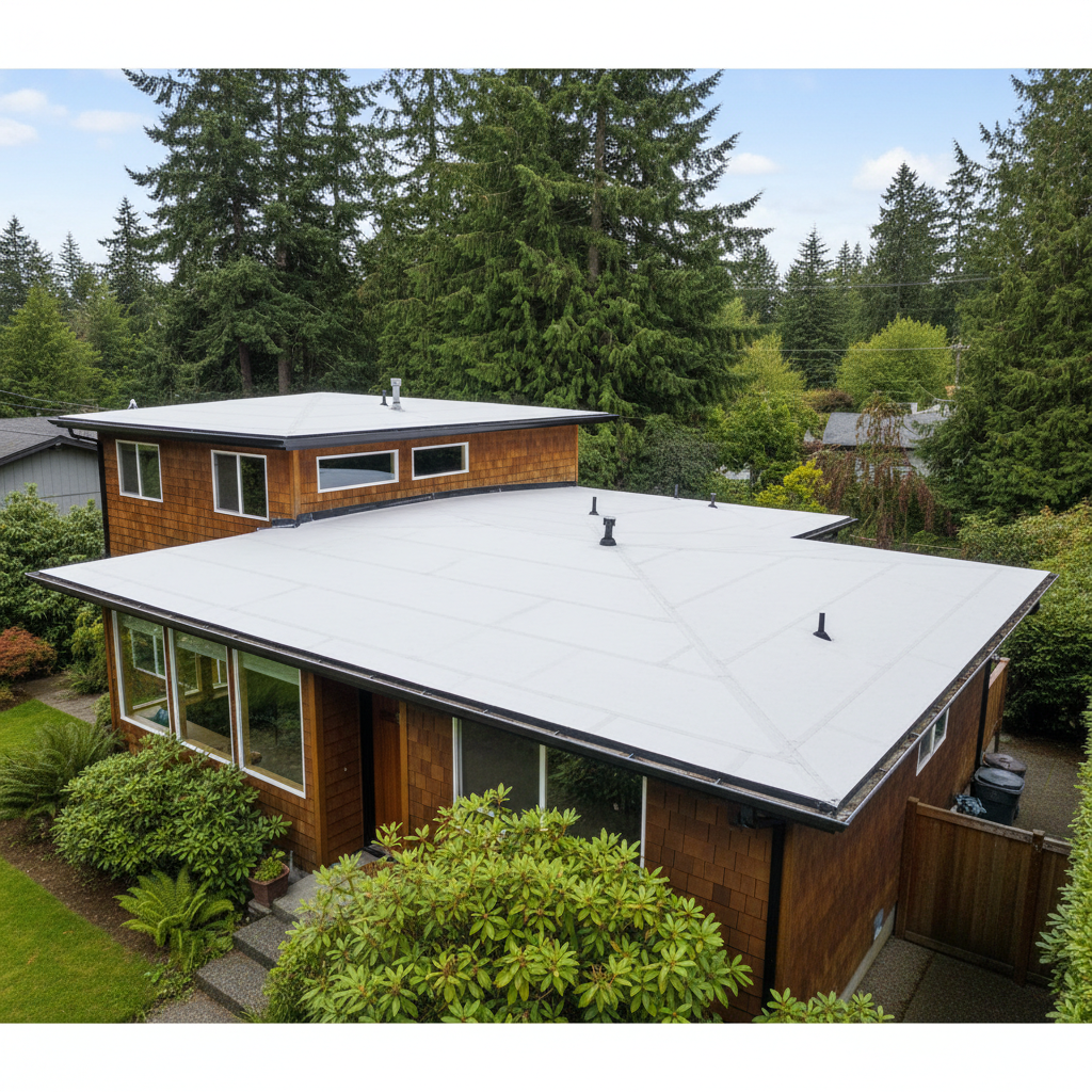Completed commercial tpo roofing work at a residential property in Mercer Island, WA