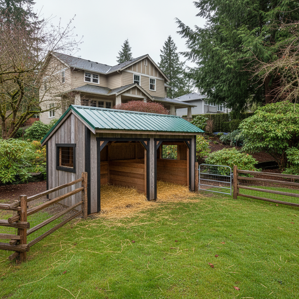 Completed livestock shelters work at a residential property in Seattle, WA