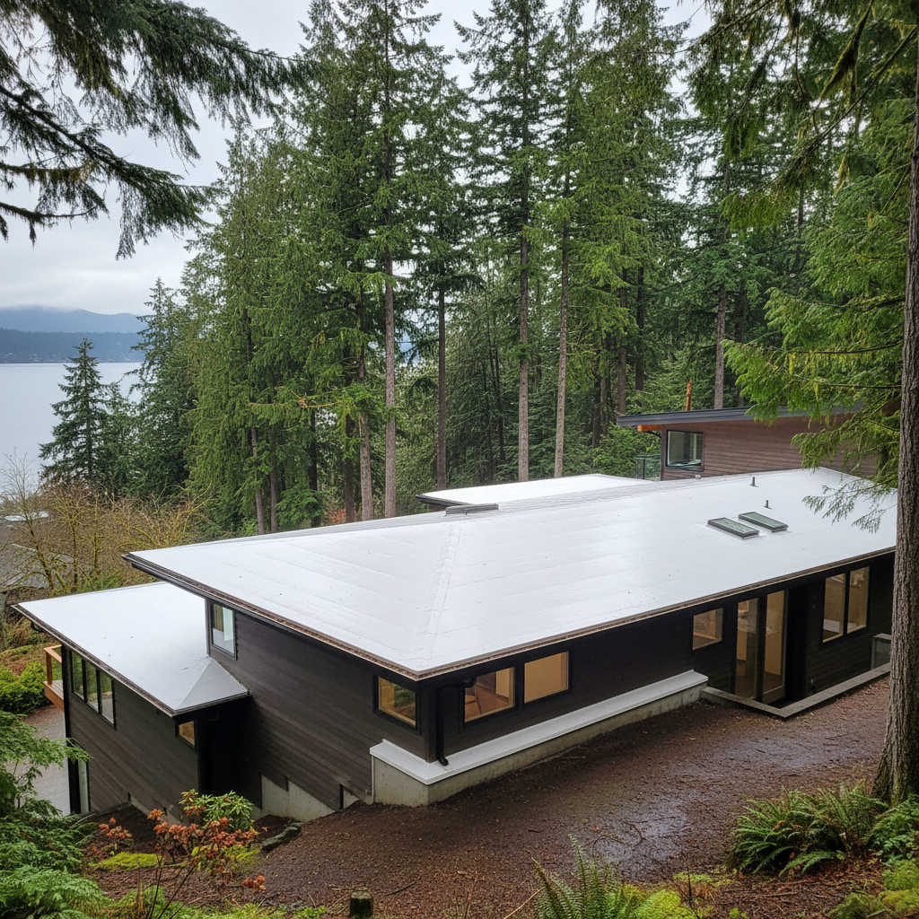 Completed commercial tpo roofing work at a residential property in Mercer Island, WA