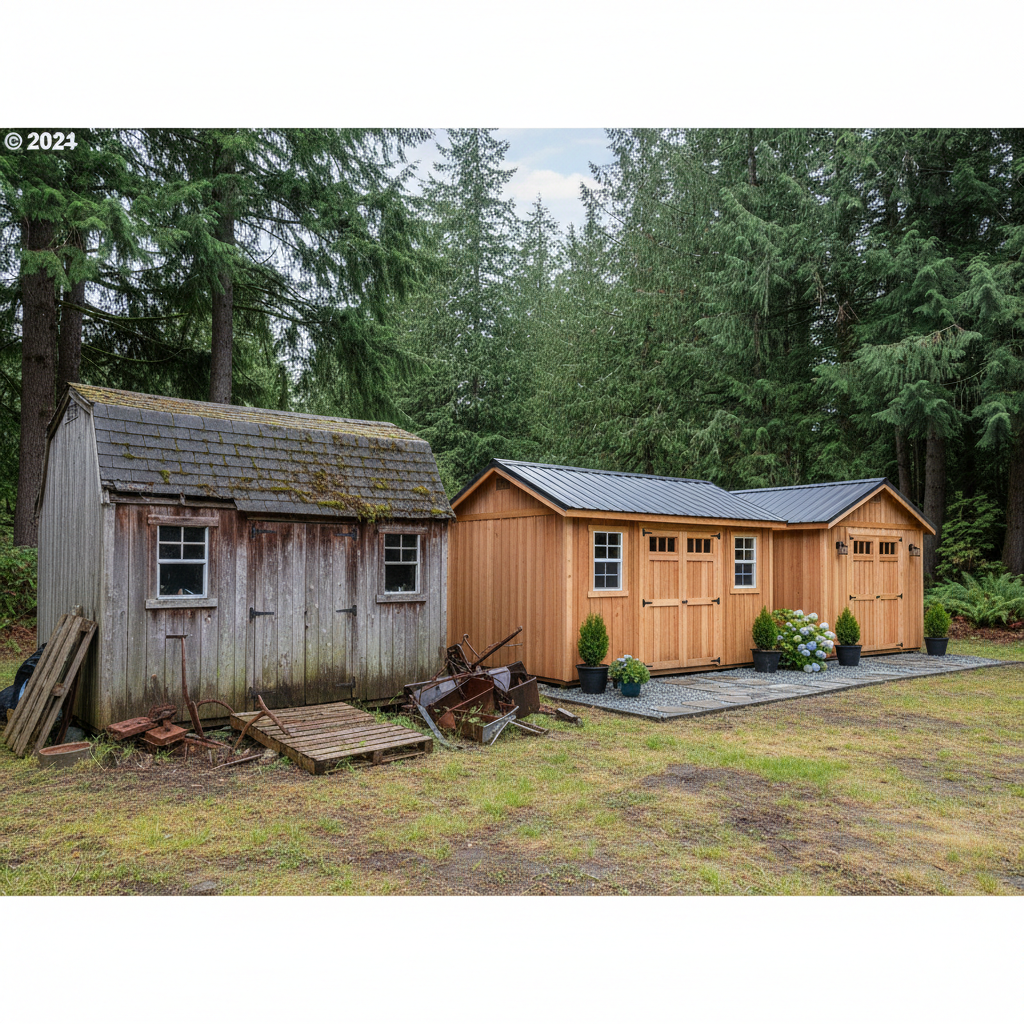Completed garden sheds work at a residential property in Renton, WA