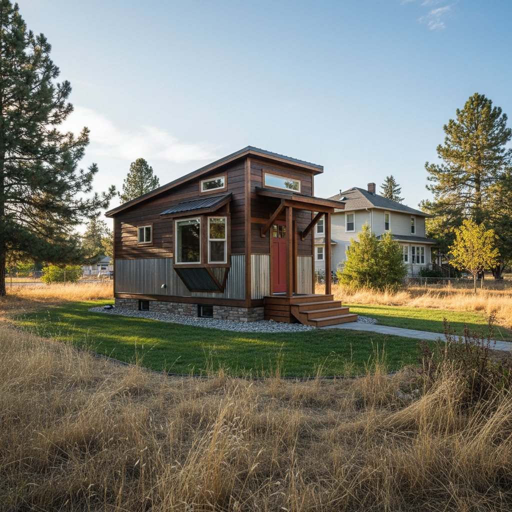 Completed tiny homes work at a residential property in Cheney, WA