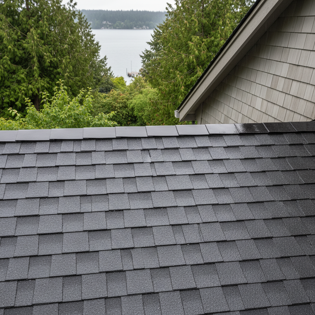 Completed roof installation work at a residential property in Mercer Island, WA