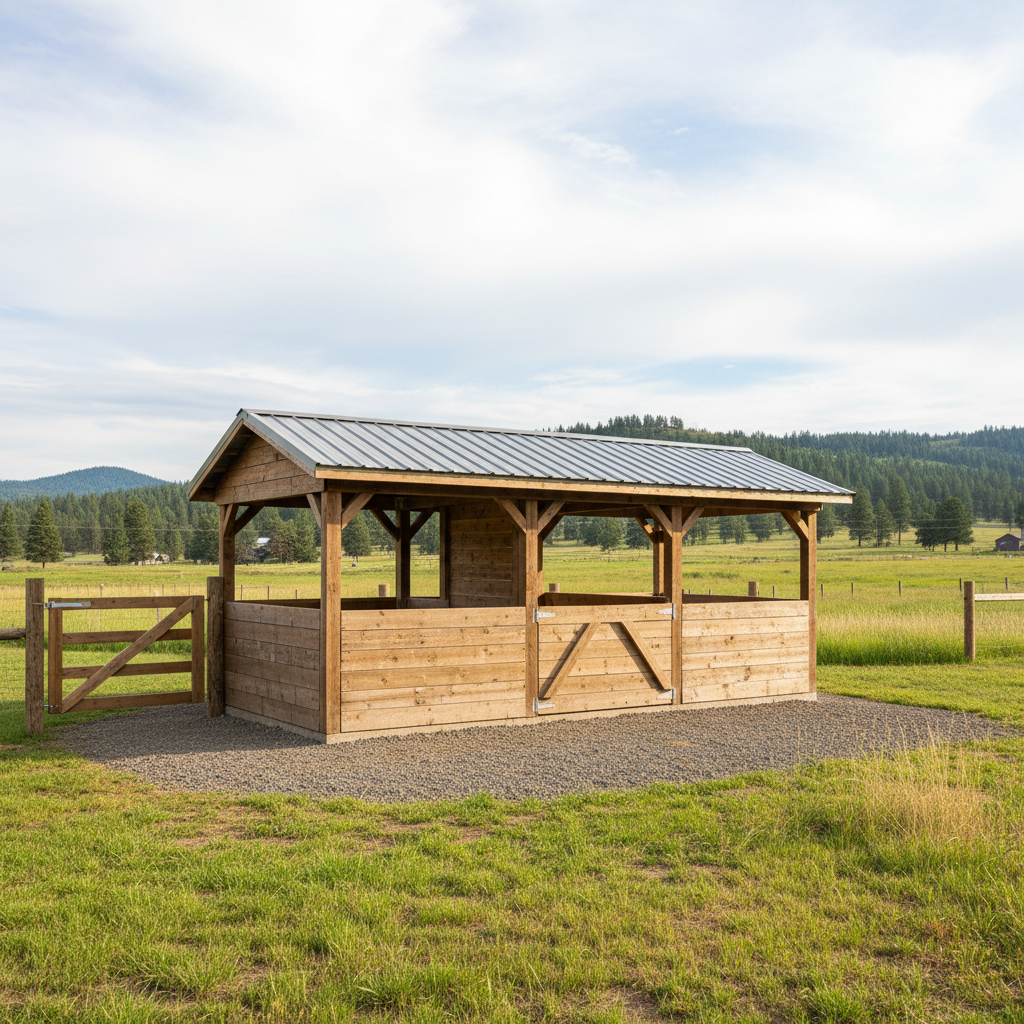 Completed livestock shelters work at a residential property in Cheney, WA