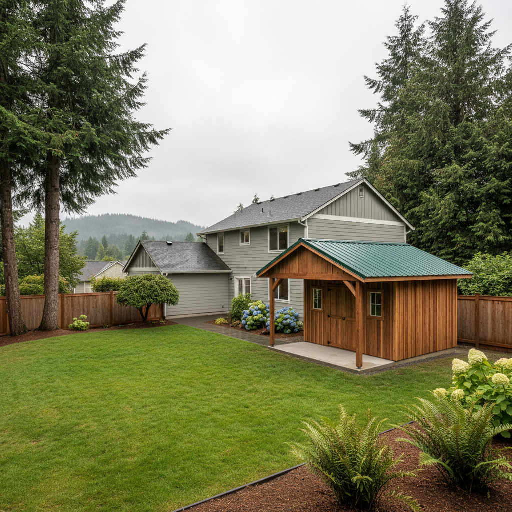Completed custom shed design work at a residential property in Renton, WA