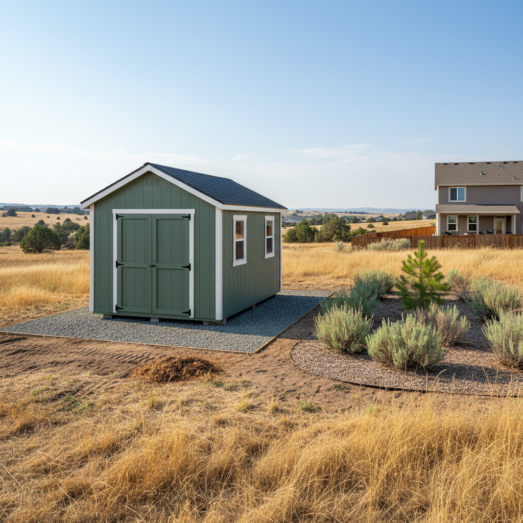 Completed shed delivery and installation work at a residential property in Moses Lake, WA