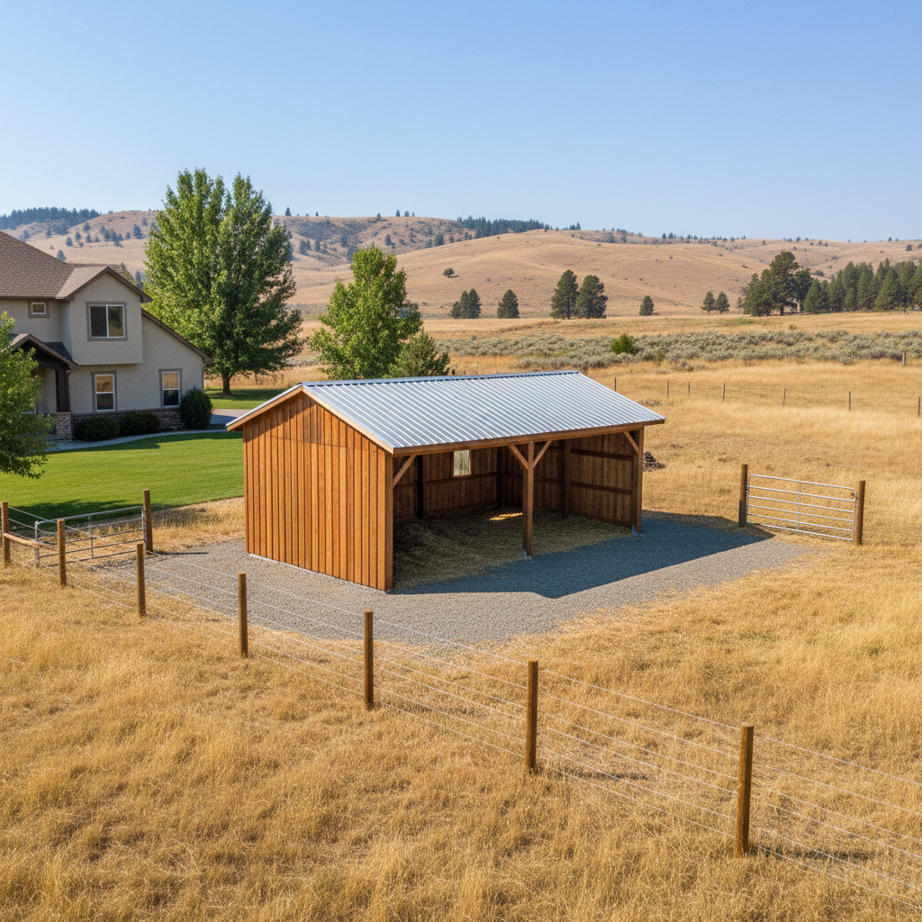 Completed livestock shelters work at a residential property in Moses Lake, WA