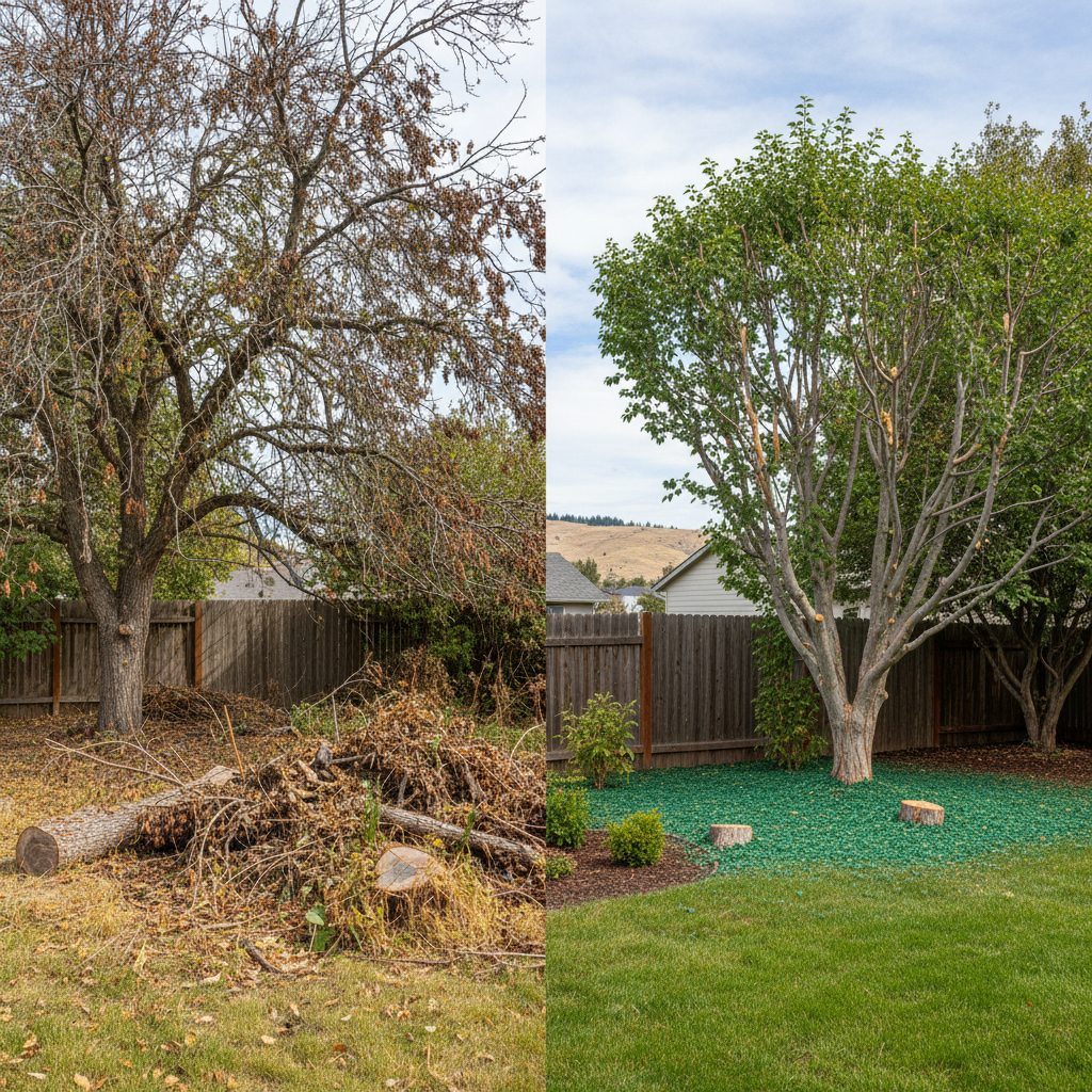 Completed tree trimming work at a residential property in Pasco, WA