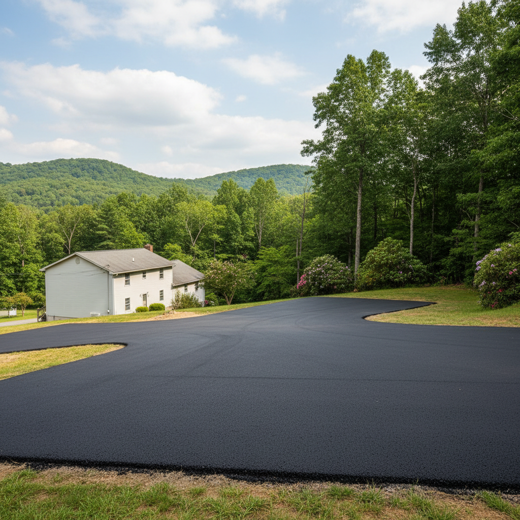 Completed parking lot paving work at a residential property in Hernshaw, WV
