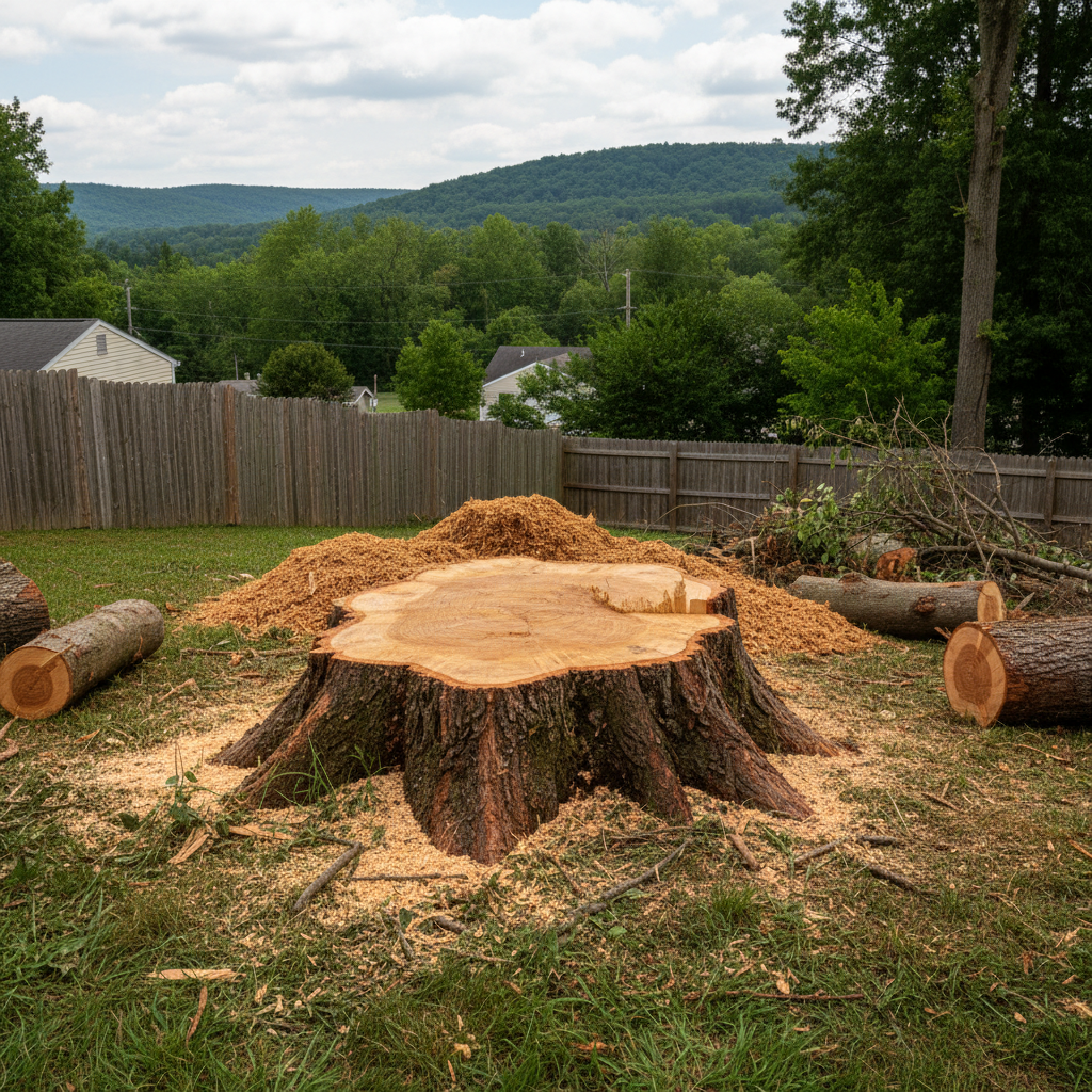 Completed tree removal work at a residential property in Morgantown, WV