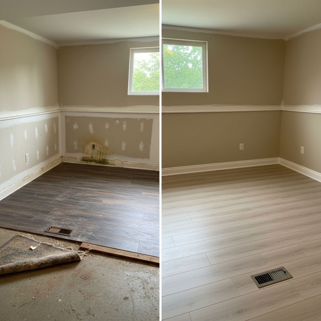 Completed flood restoration work at a residential property in Fitchburg, WI