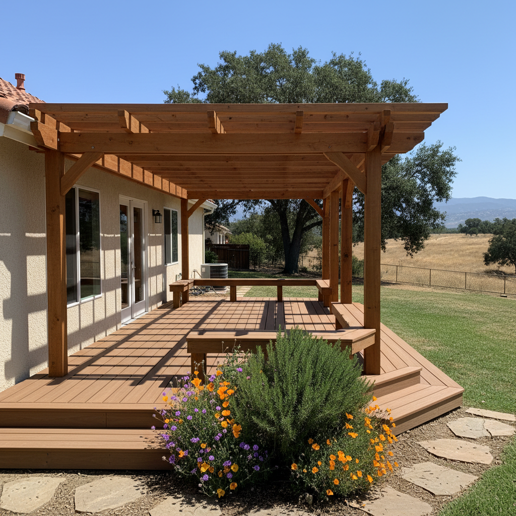Completed pergola construction work at a residential property in Modesto, CA