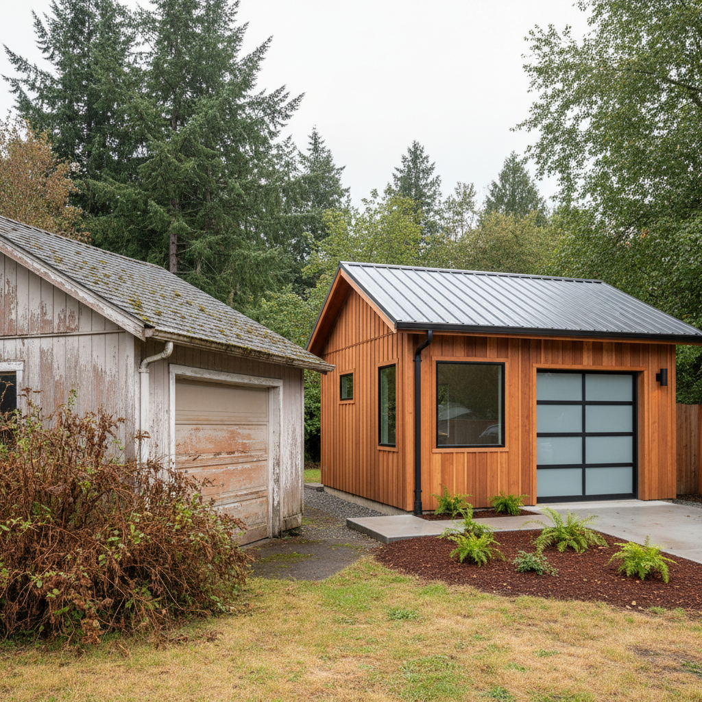 Completed garage conversion work at a residential property in Portland, OR