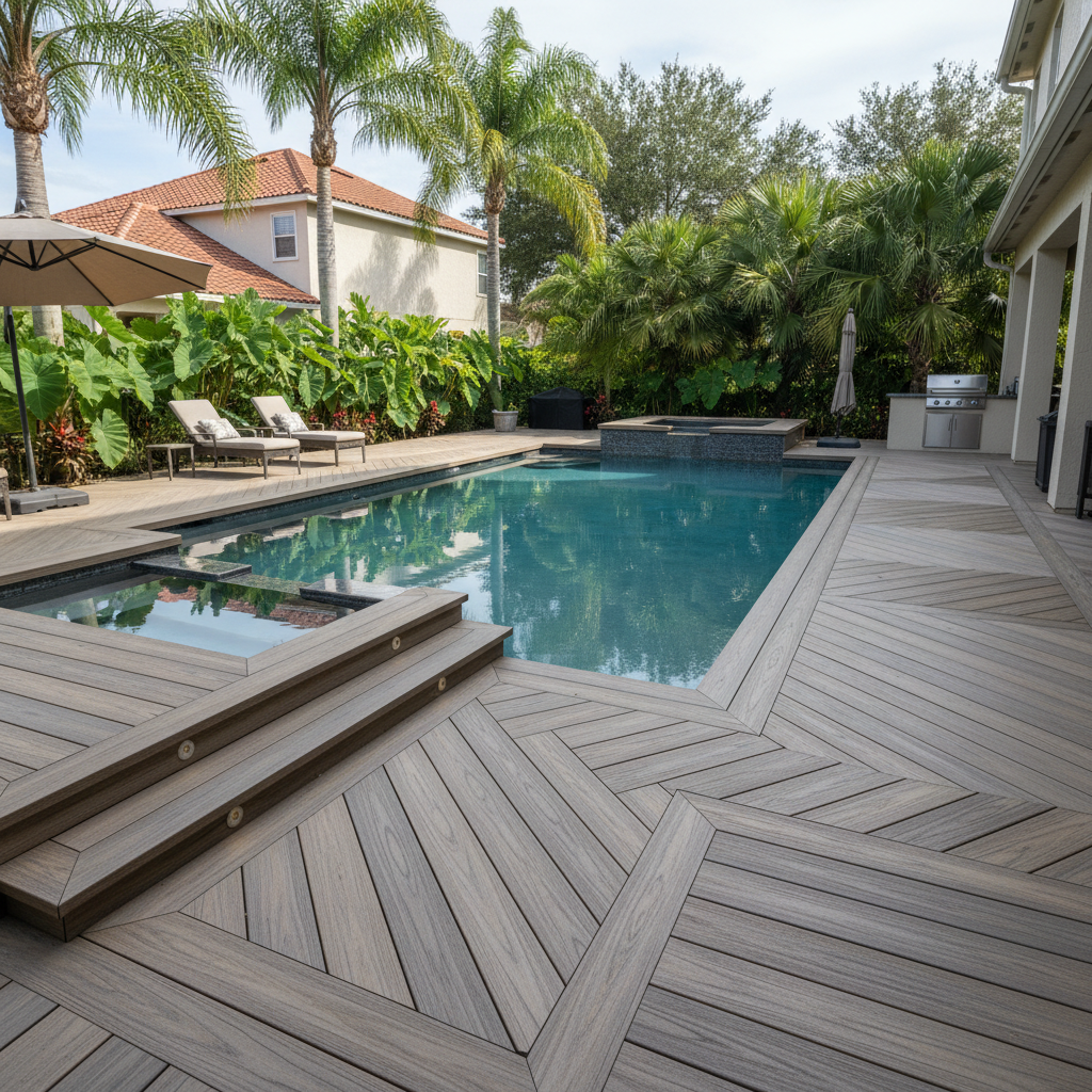Completed pool decks work at a residential property in Orlando, FL