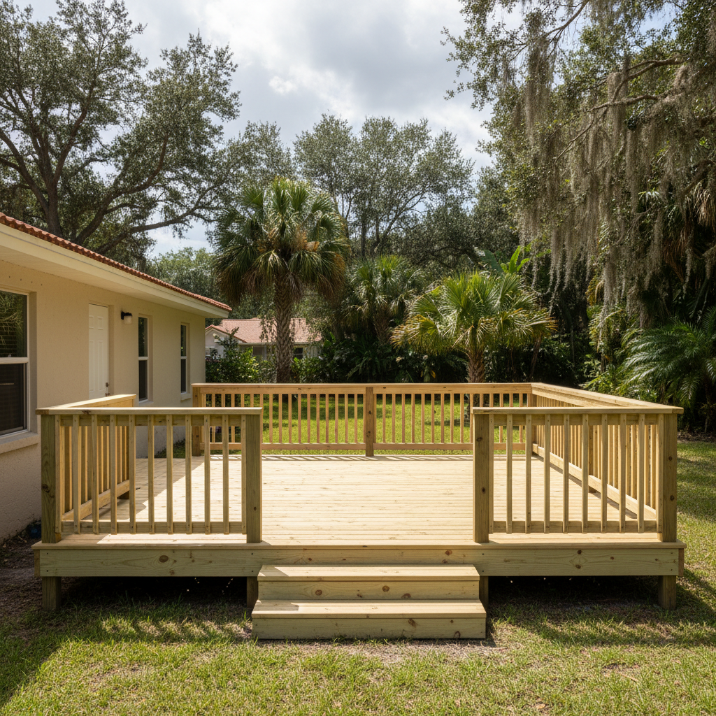 Completed wooden decks work at a residential property in Orlando, FL