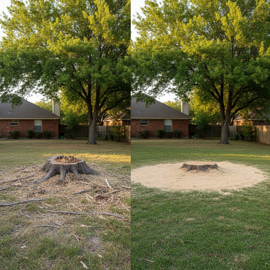 Completed stump grinding & removal work at a residential property in Hondo, TX