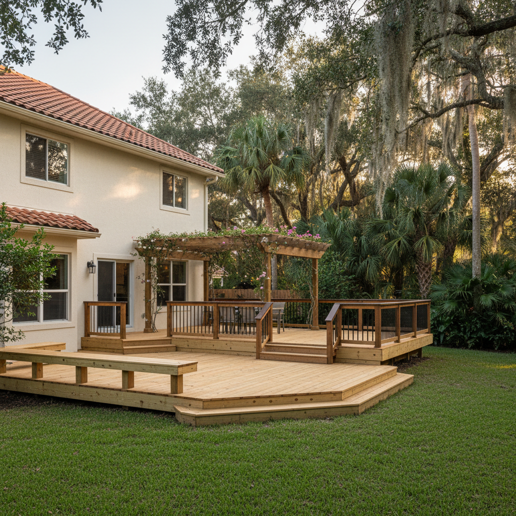 Completed wooden decks work at a residential property in Orlando, FL