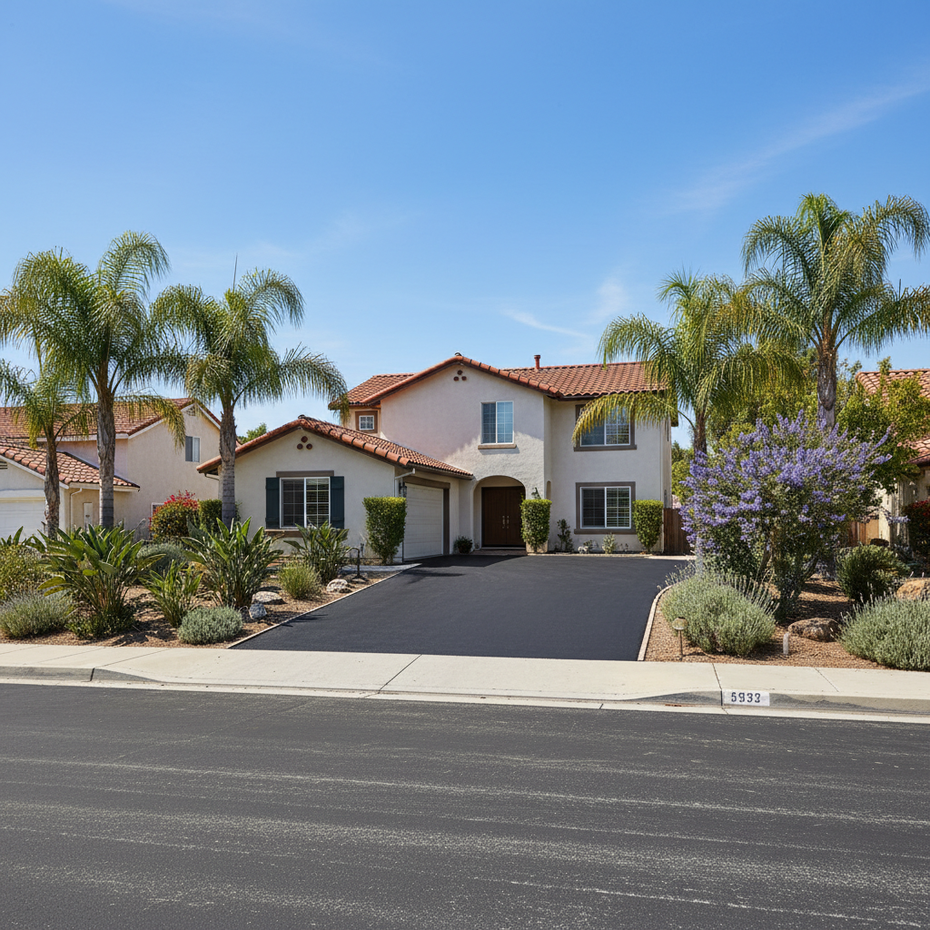 Completed driveway paving work at a residential property in Van Nuys, CA