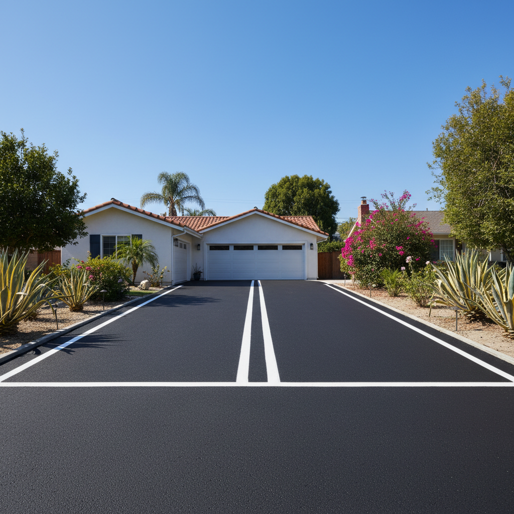Completed asphalt striping work at a residential property in Los Angeles, CA