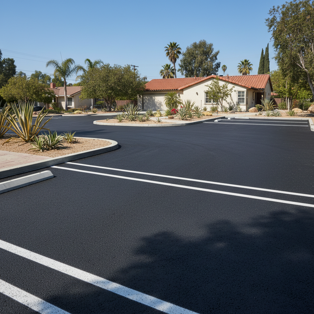 Completed parking lot paving work at a residential property in Los Angeles, CA