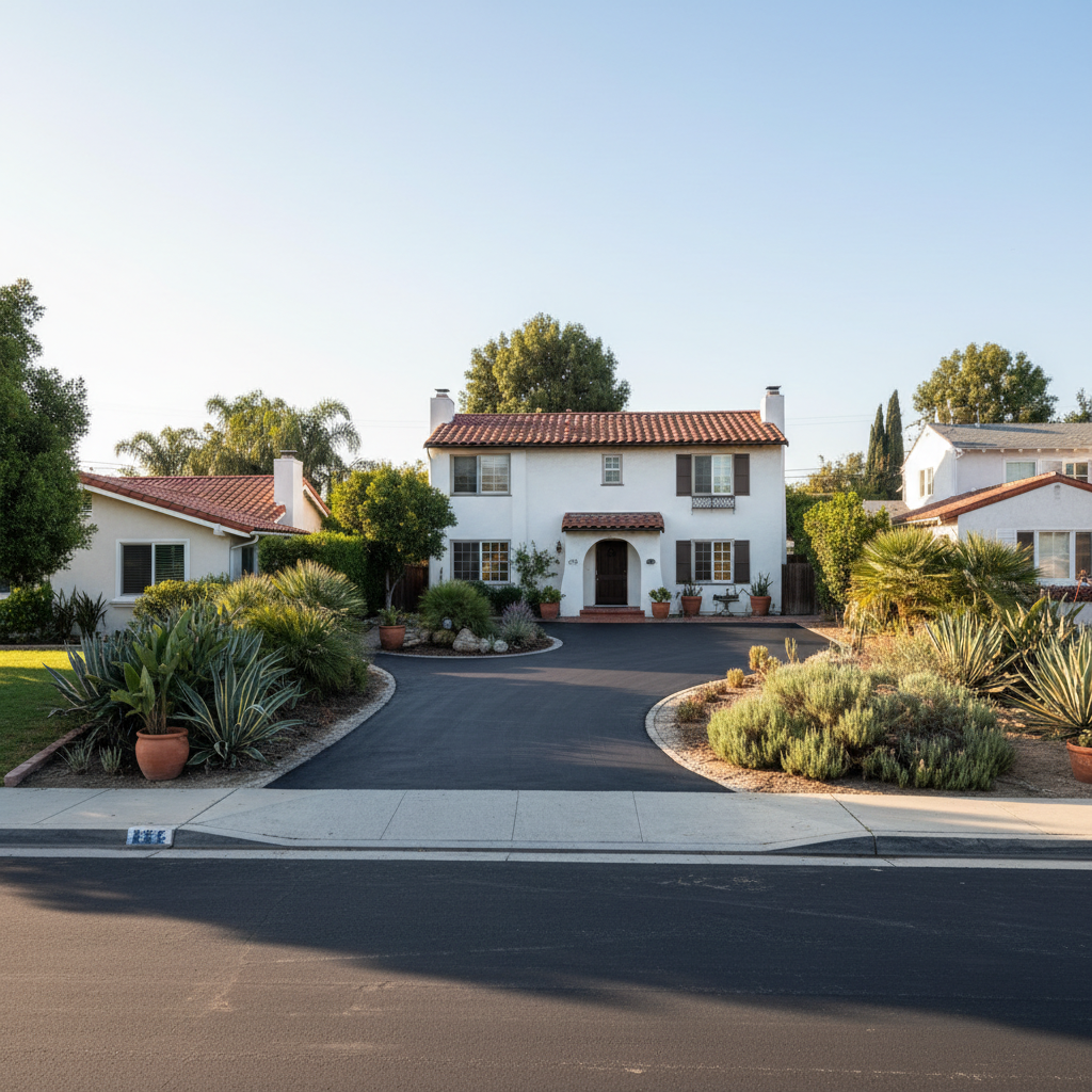 Completed asphalt sealcoating work at a residential property in Los Angeles, CA