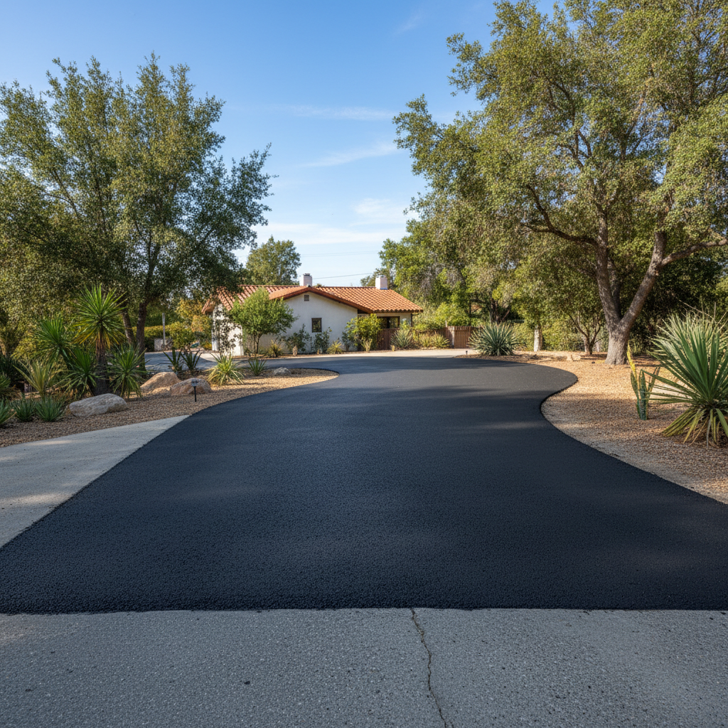 Completed asphalt repair work at a residential property in Los Angeles, CA