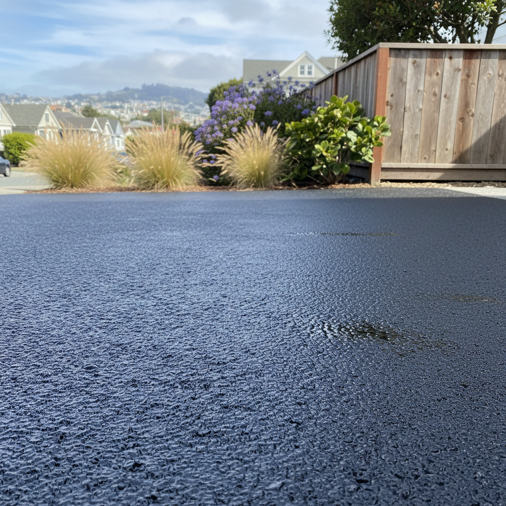Completed asphalt sealcoating work at a residential property in San Francisco, CA