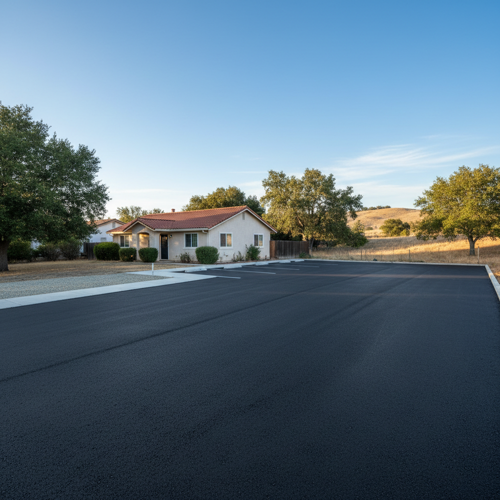 Completed parking lot paving work at a residential property in Tracy, CA