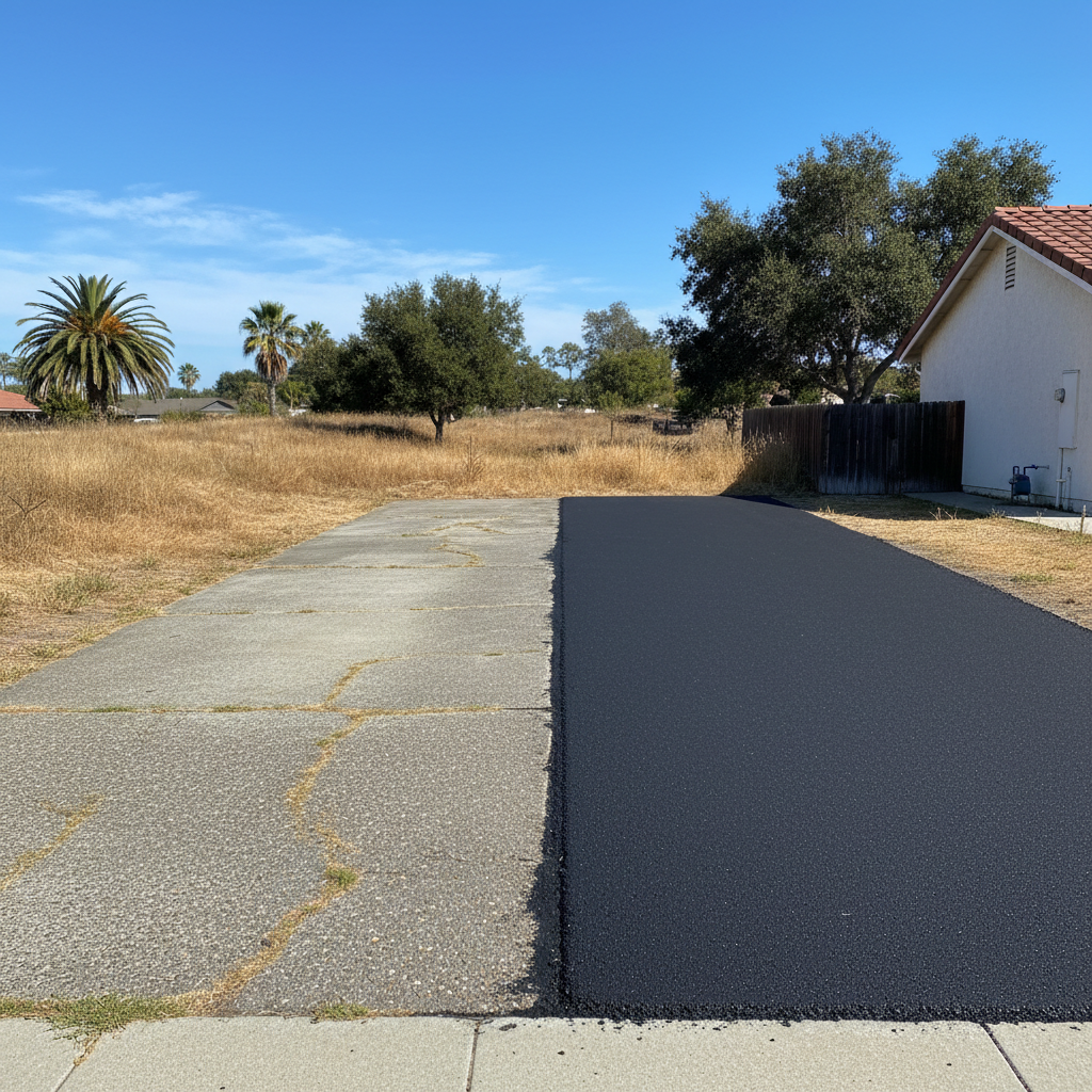 Completed asphalt paving work at a residential property in Oceanside, CA