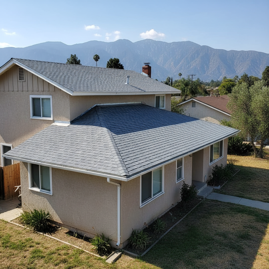 Completed roof replacement work at a residential property in Irwindale, CA