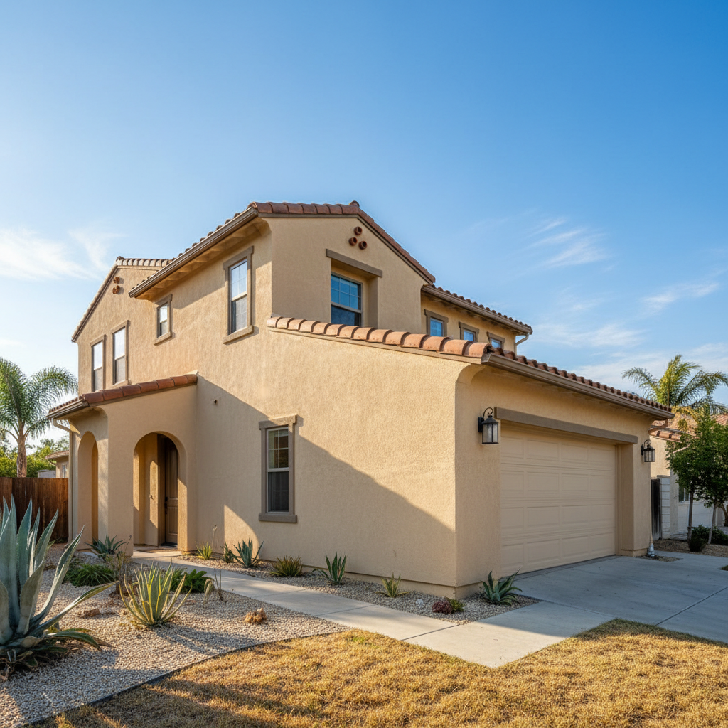 Completed stucco replacement work at a residential property in Downey, CA