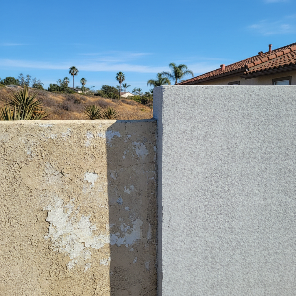 Completed stucco replacement work at a residential property in Carlsbad, CA